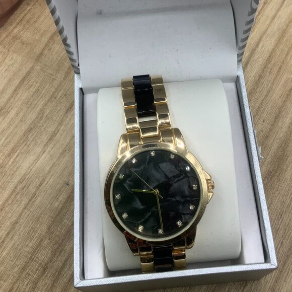 I.N.C. International Concepts Woman's Black Marble Gold Tone Watch - Picture 9 of 10